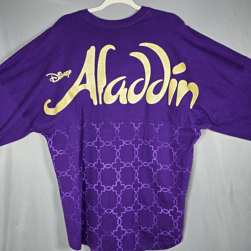 Disney Aladdin Broadway Spirit Jersey Womens XL Purple Gold Glitter Genie Musica